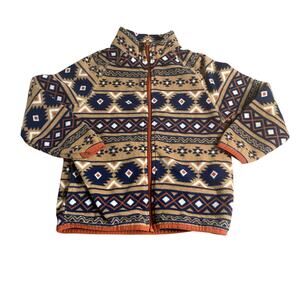 Wonder Nation tan blue western full zip fleece sweater SIZE S